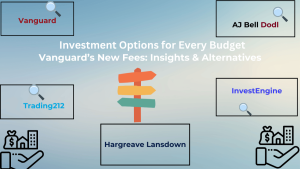 Investment options comparison showcasing Vanguard, InvestEngine, Trading212, Hargreaves Lansdown and AJ Bell Dodl for different budgets and preferences."