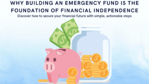 Illustration of a piggy bank, a savings jar filled with gold coins, and cash, representing financial planning, emergency savings, and money management for long-term financial security.