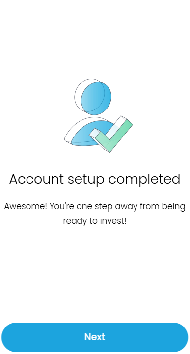 Illustration confirming the successful setup of a Trading 212 account, prompting users to proceed with funding their account.