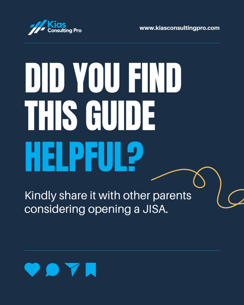 Social media style graphic encouraging viewers to share the Hargreaves Lansdown Junior ISA guide with other parents considering opening a JISA.
