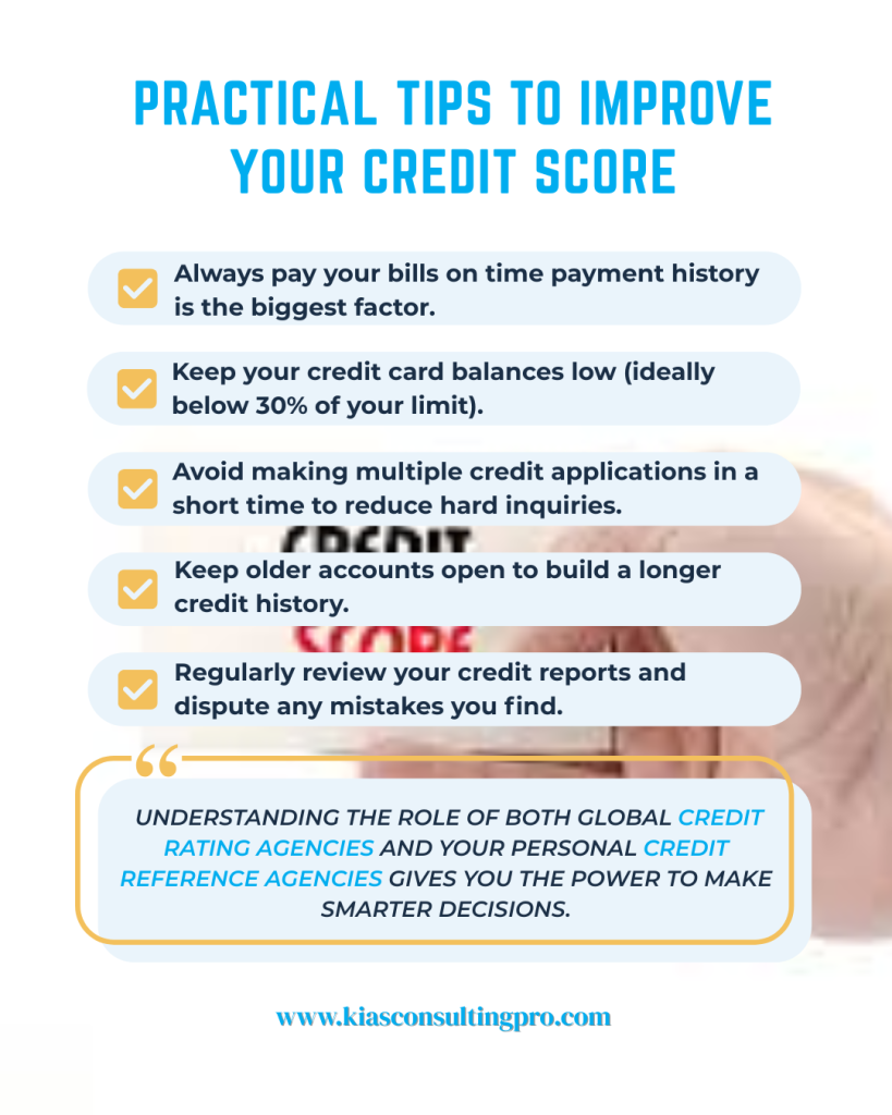 List of practical tips to boost credit score such as paying bills on time and keeping balances low